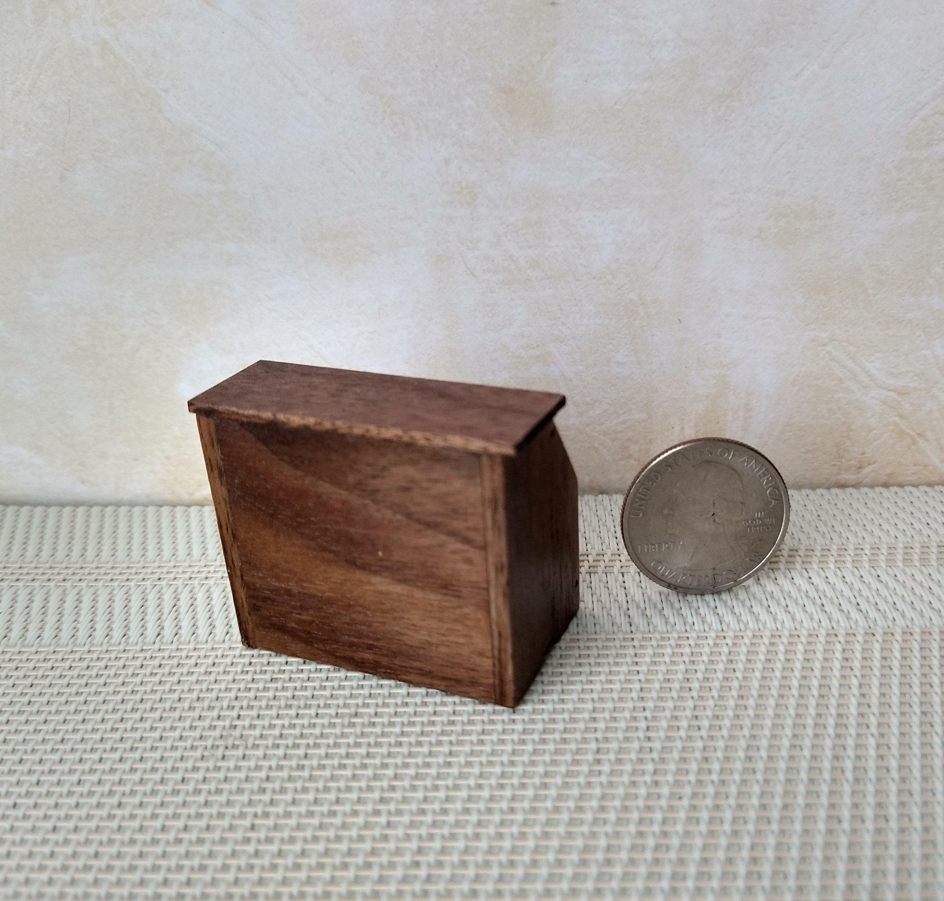 1:12 Dollhouse 2-tier bread box or goodies box with hinged doors and clear windows in solid walnut