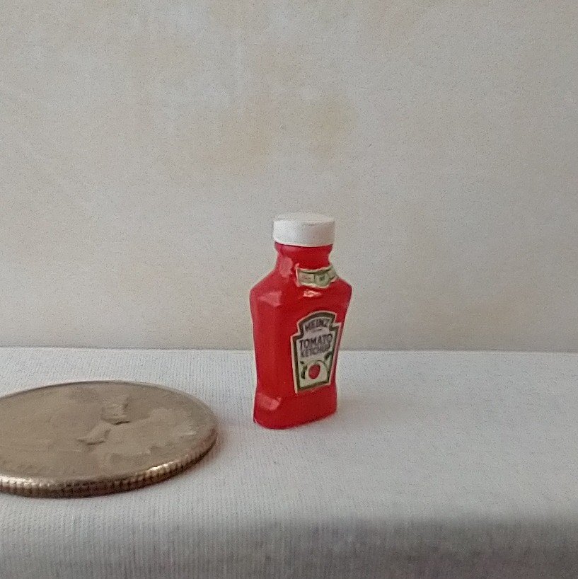 1:12 Dollhouse miniature ketchup bottle with front back and collar labels Mini kitchen accessory Price is for EACH