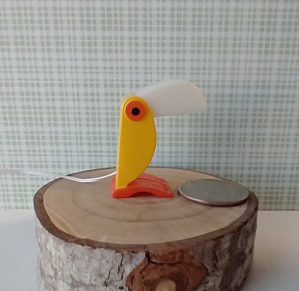 1:12 dollhouse MCM inspired toucan table lamp Battery operated bird lamp with external wires and switch REF Yellow bird