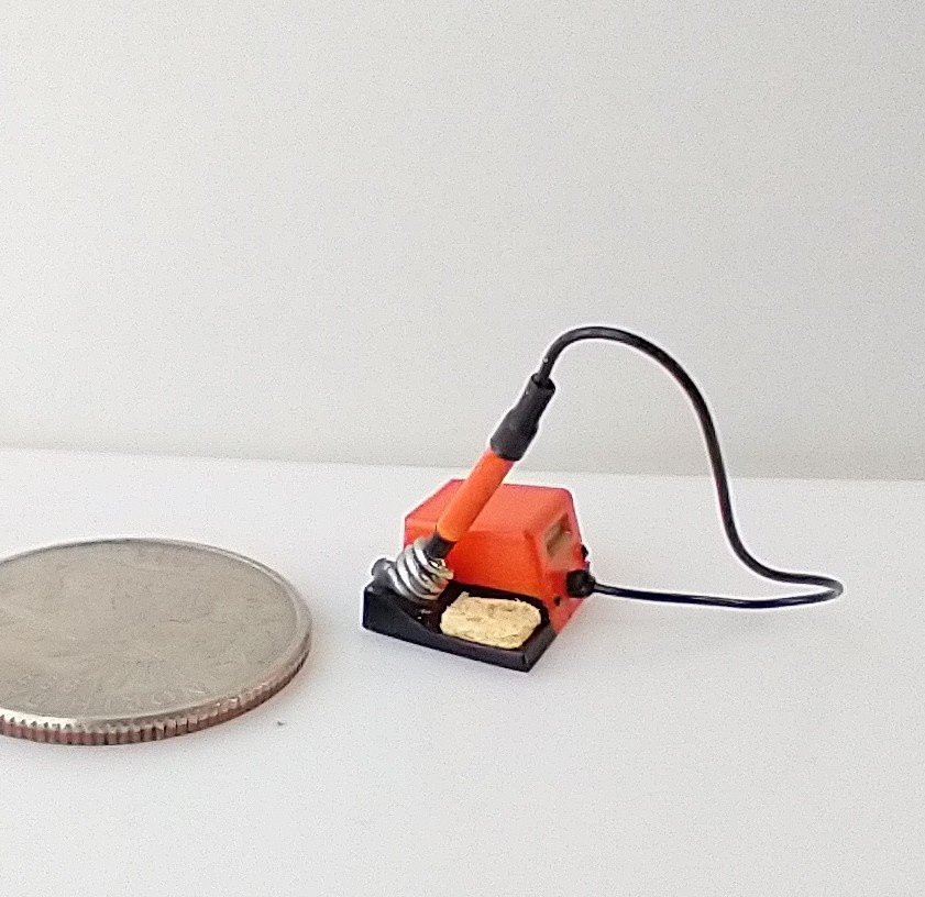 1:12 dollhouse miniature soldering iron with stand and faux digital display station (NON-working)
