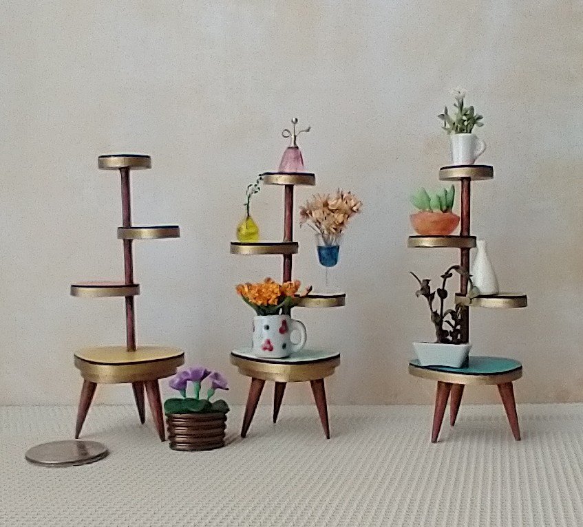 1:12 Dollhouse mid-century style plant stand Formica 4-tiered plant stand or display stand REF green top Plants n accessories NOT included