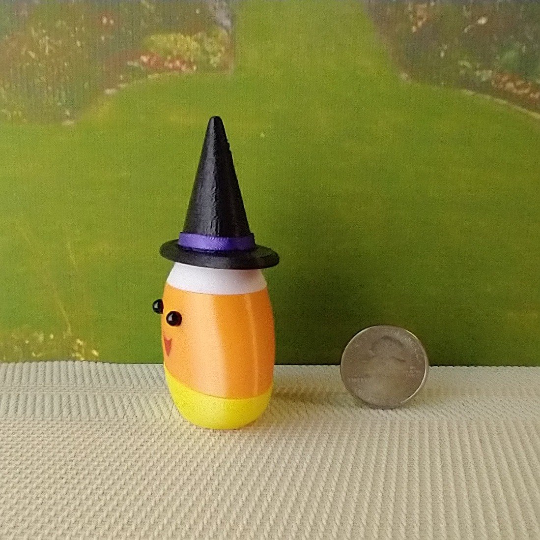 Dollhouse miniature lighted candy corn witch Battery operated Halloween decor for 1:12 or play scale REF Purple hat trim