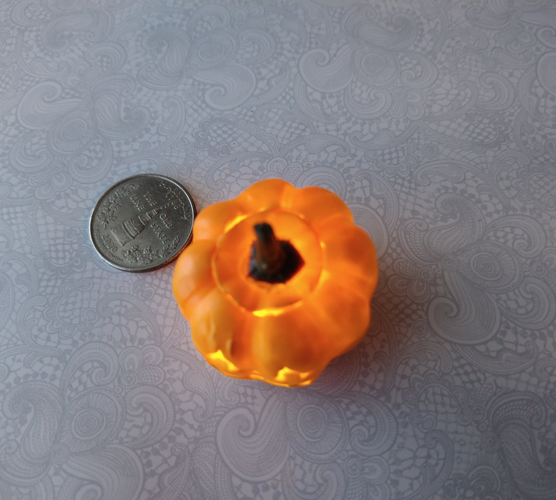 Battery operated miniature light up Jack-O-Lantern Pumpkin LED light for Halloween No external wires REF Triangle eyes