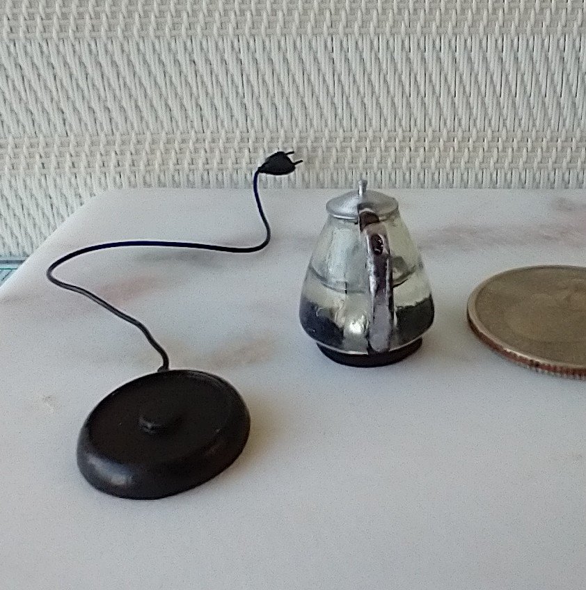 1:12 Dollhouse miniature electric kettle See-thru/ faux glass kettle Electric tea kettle with cord attached to base - NON-working