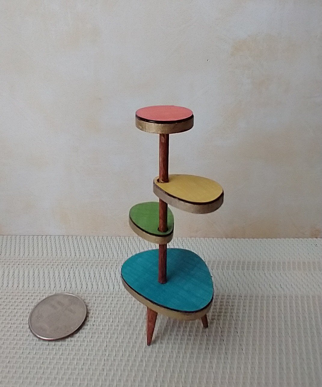 1:12 Dollhouse mid-century style plant stand Formica 4-tiered plant stand or display stand REF coral top Plants n accessories NOT included