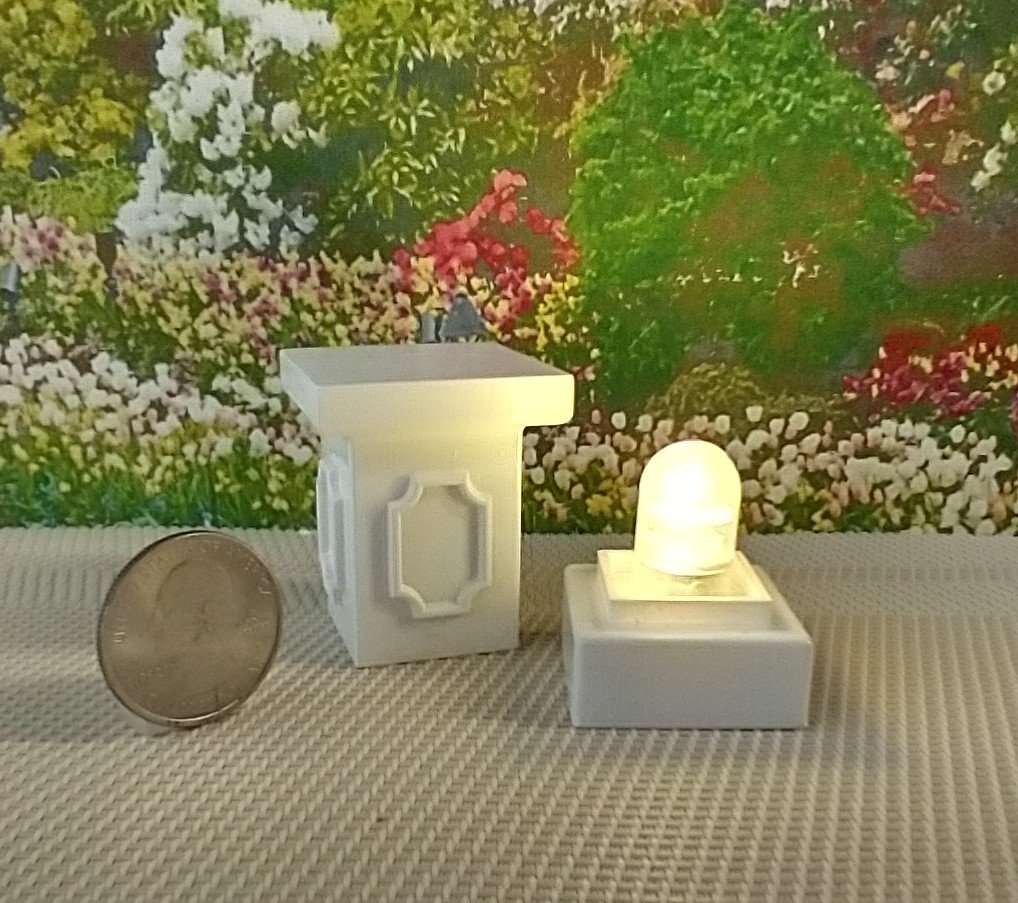 1:12 Dollhouse garden pedestal Battery operated lighted pedestal as plant stand or display stand or patio side table Price is for ONE unit REF Curved corners details