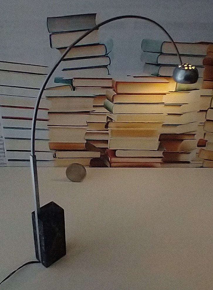1:12 Dollhouse arc floor lamp with faux marble base Mid century modern inspired lamp Battery operated LED lamp on external wires REF Black base