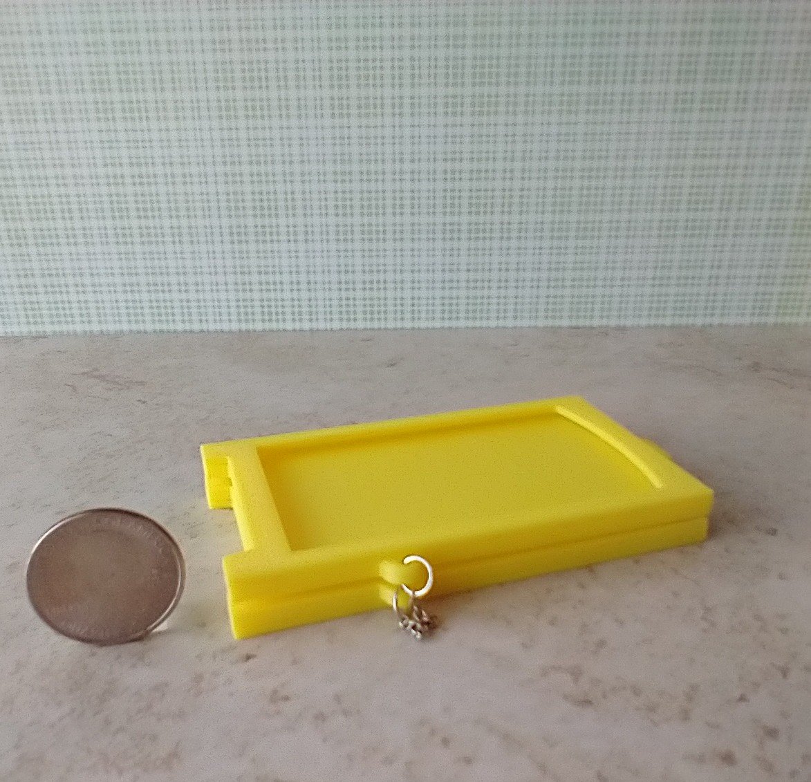 1:12 scale miniature sidewalk sign holder, 2-sided for changeable sinage Hinged and fold-flat for storage REF Yellow