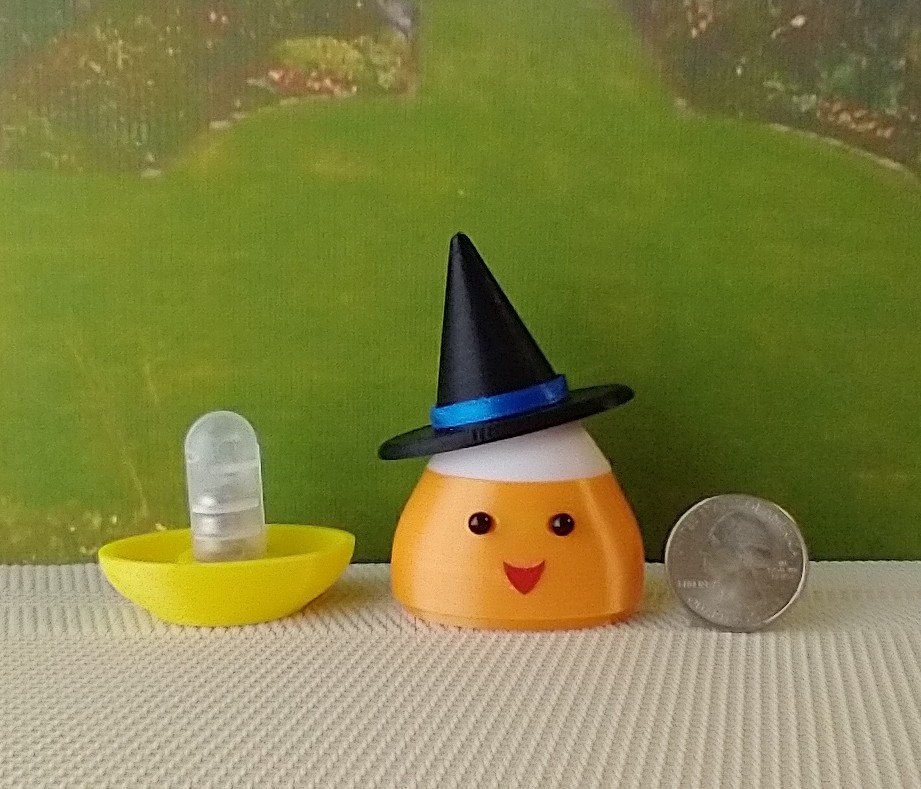 Dollhouse miniature lighted candy corn witch Battery operated Halloween decor for 1:12 or play scale REF Blue hat trim