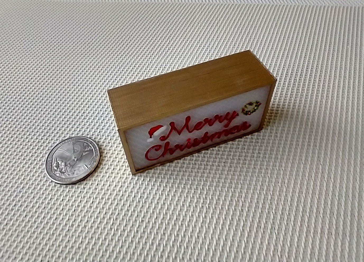 1:12 Dollhouse Merry Christmas light box Battery operated holiday light box with non-blinking color LEDs and no external wires REF Red text