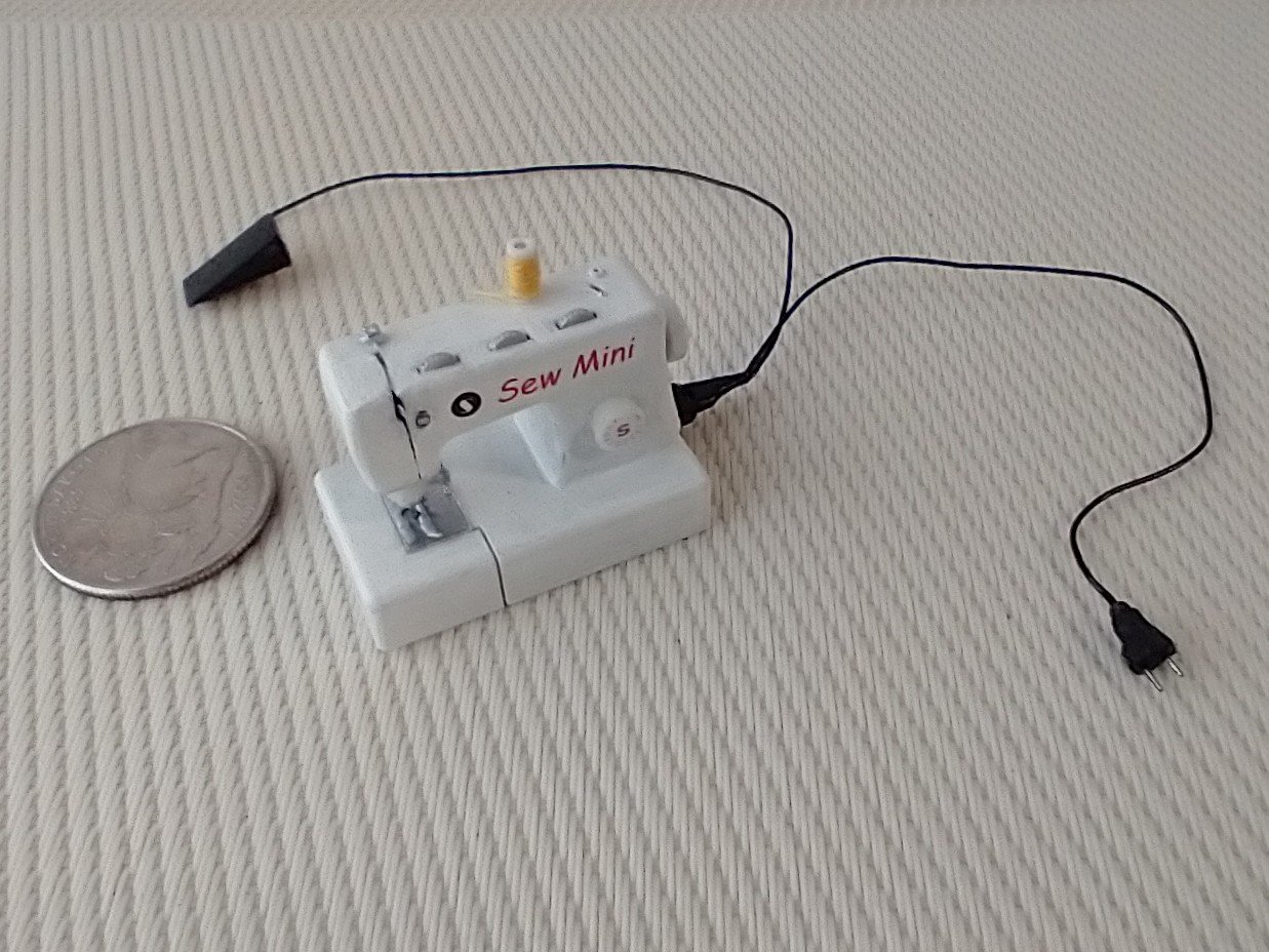 1:12 scale dollhouse miniature light up sewing machine with power cord, foot pedal + 1 spool NON-working