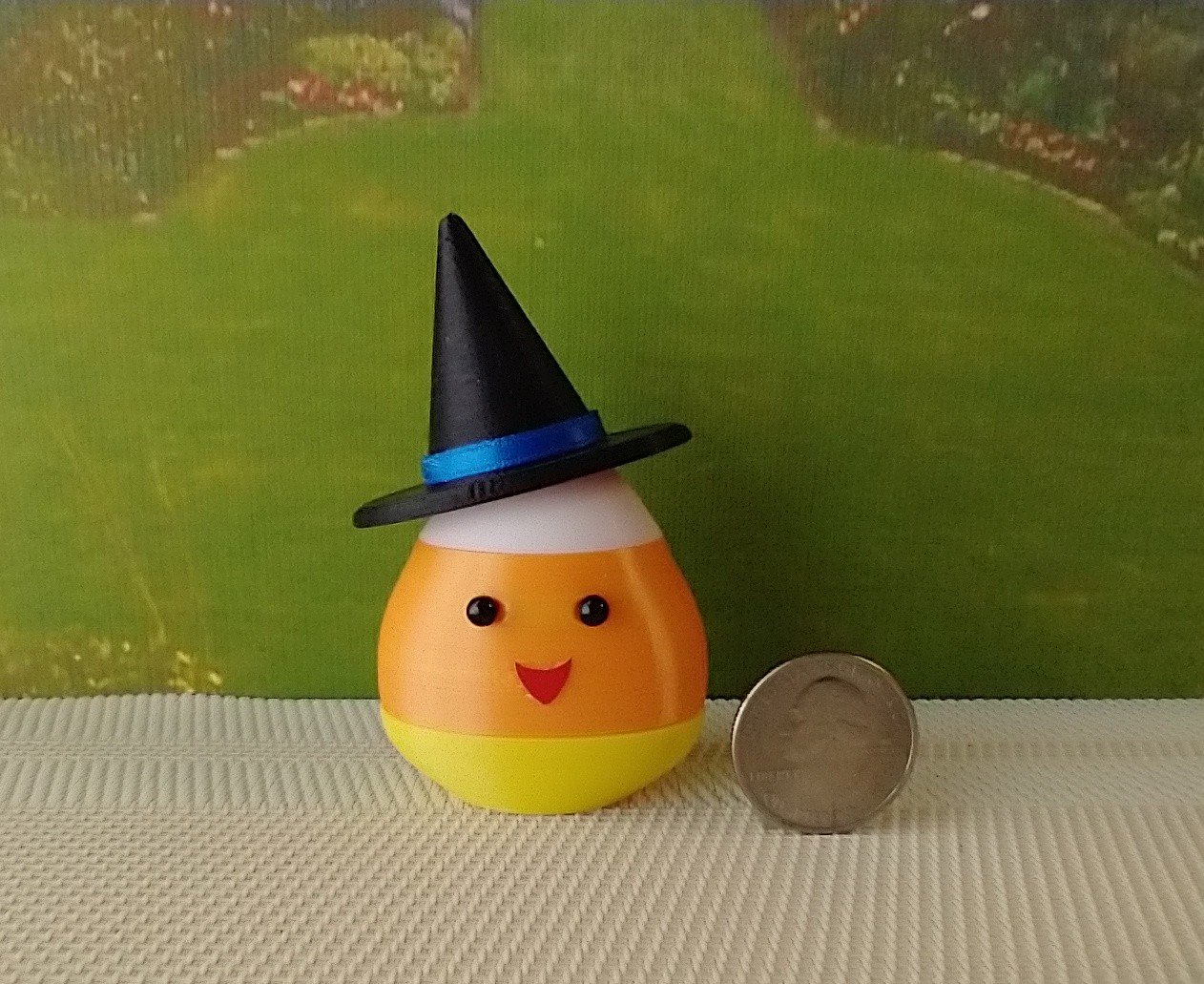 Dollhouse miniature lighted candy corn witch Battery operated Halloween decor for 1:12 or play scale REF Blue hat trim