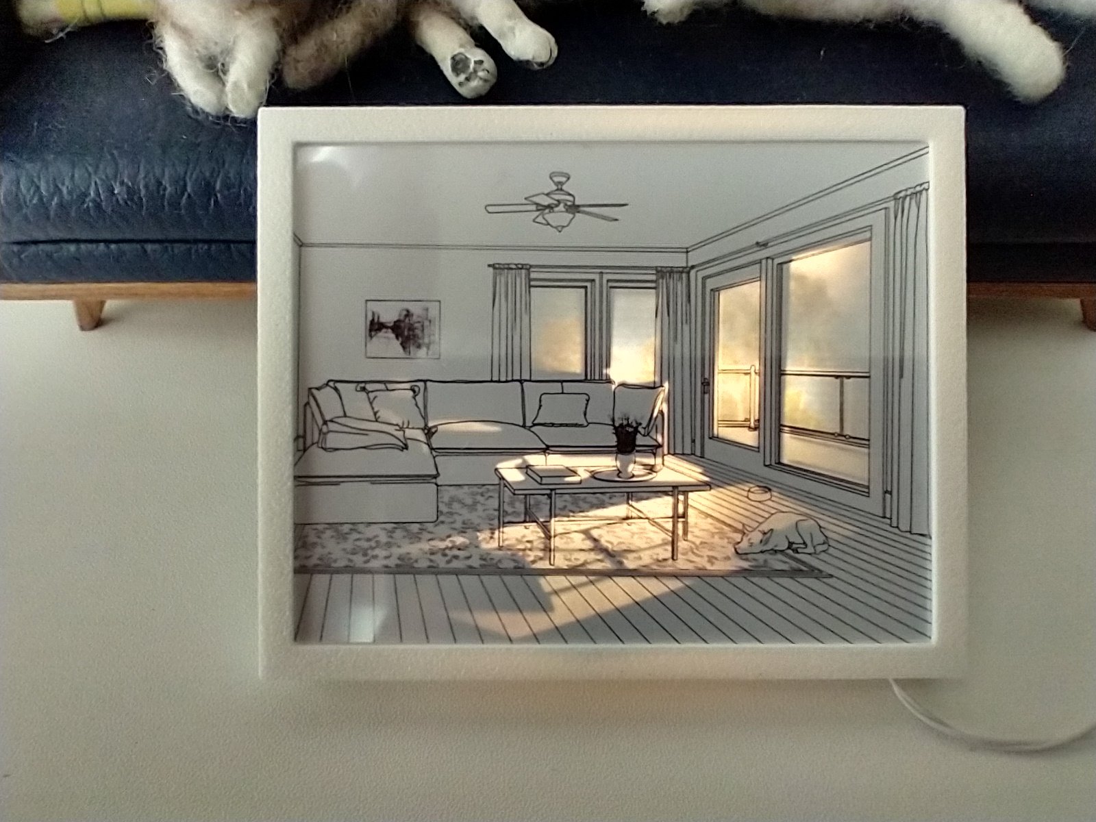 1:12 scale dollhouse light box painting or battery powered light and shadows painting REF White frame + ceiling fan