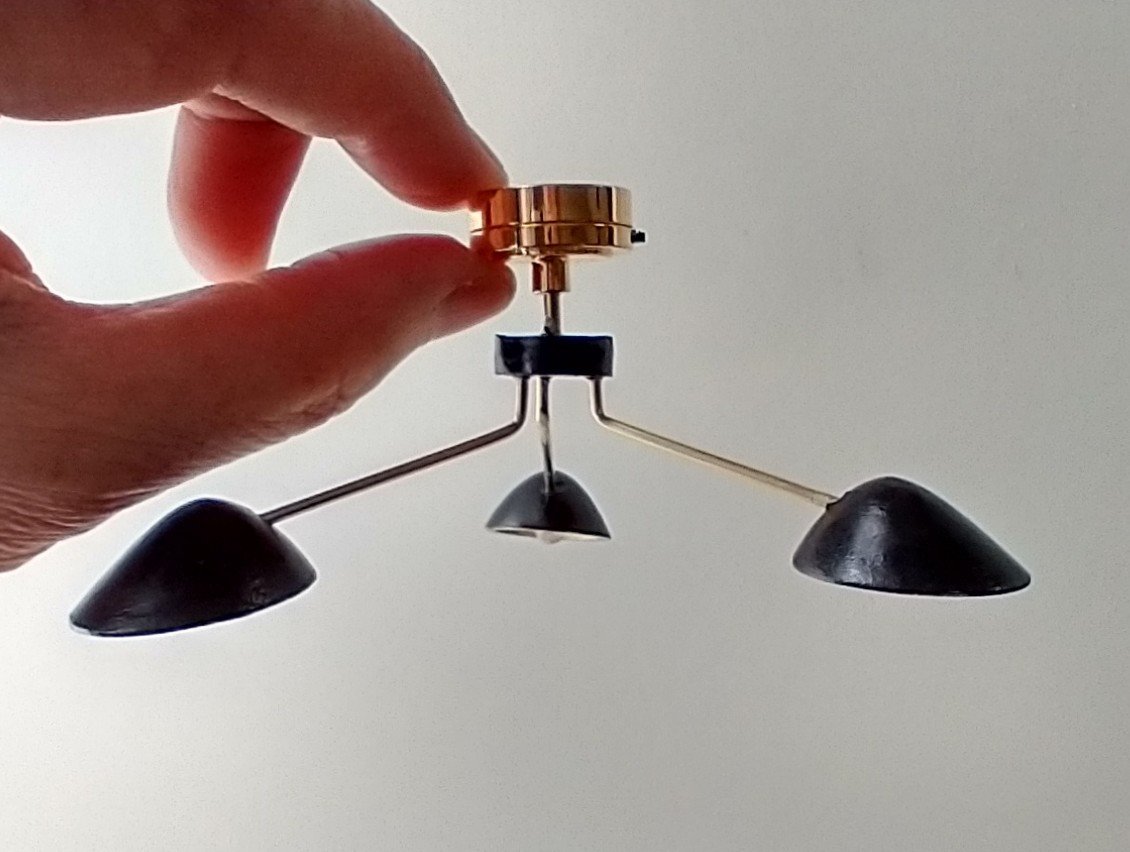 RESERVED 1:12 Dollhouse miniature mid-century modern curvilinear chandelier MCM 3-light ceiling light Battery operated LED miniature lamp