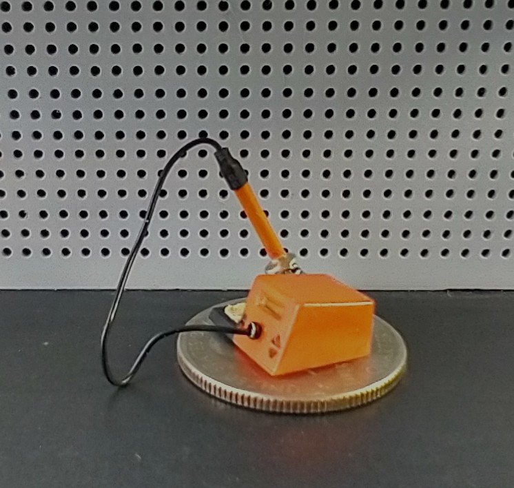 1:12 dollhouse miniature soldering iron with stand and faux digital display station (NON-working) REF Orange