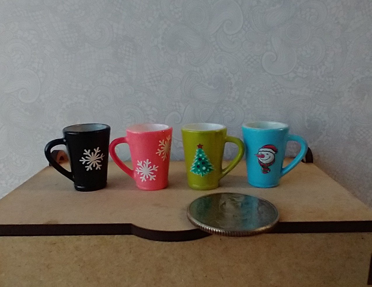 Play scale 1:6 or Barbie winter themed mug for 12-inch dolls REF Blue with snowflake & Snowman head