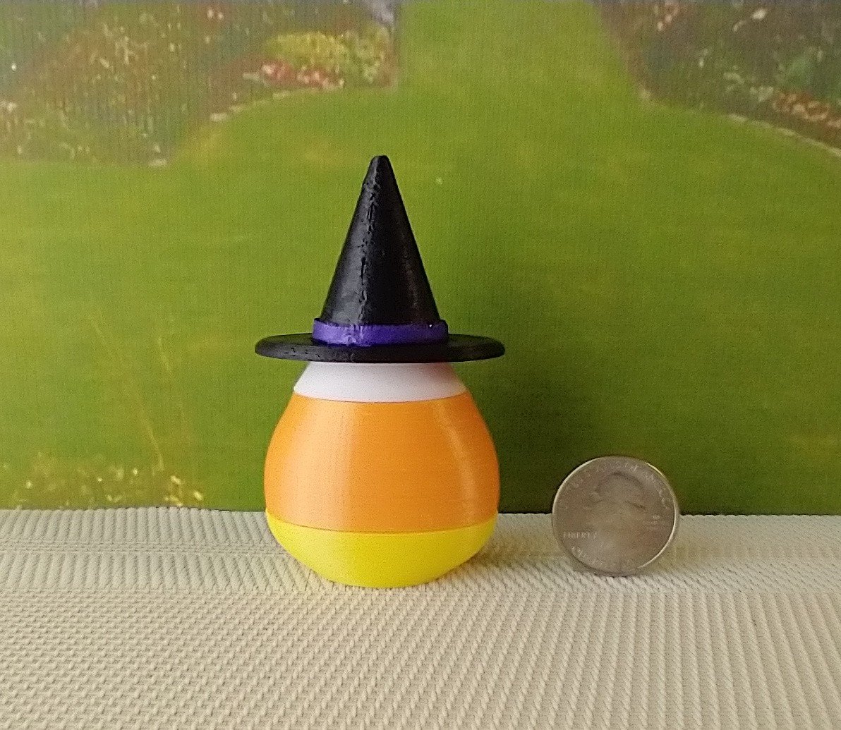 Dollhouse miniature lighted candy corn witch Battery operated Halloween decor for 1:12 or play scale REF Purple hat trim