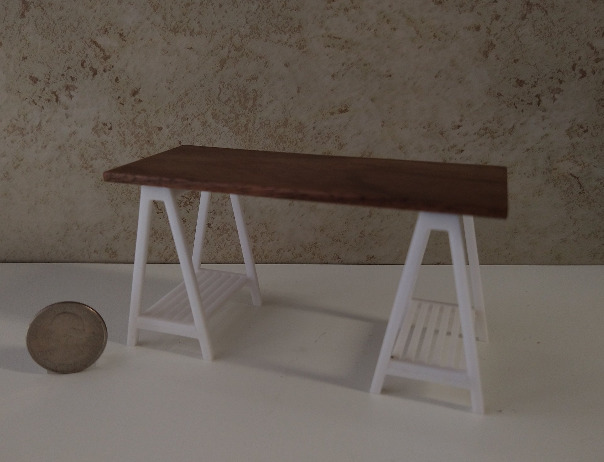 1:12 Dollhouse miniature A frame desk - modern, rustic, industrial style with solid walnut wood top