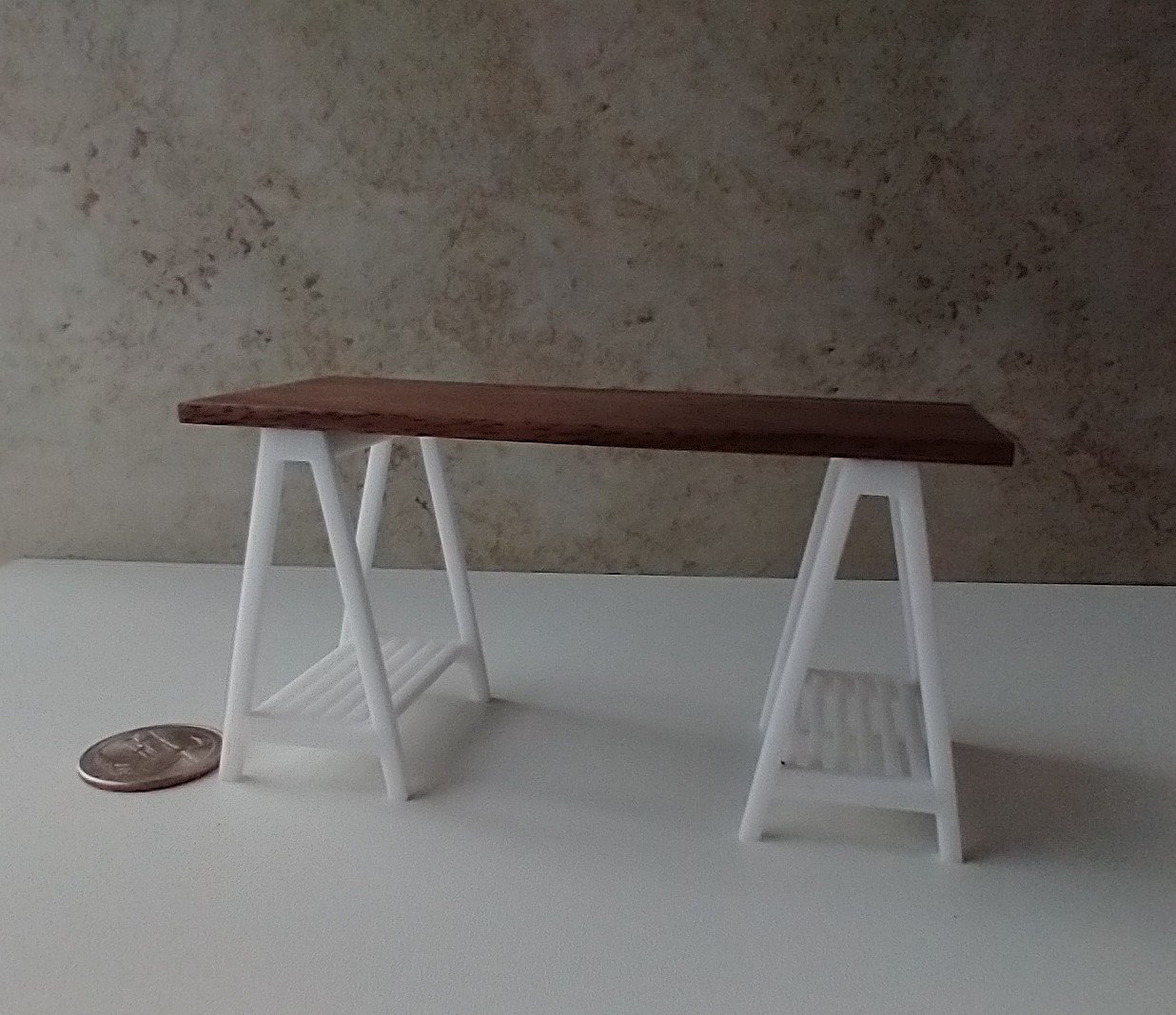 1:12 Dollhouse miniature A frame desk - modern, rustic, industrial style with solid walnut wood top