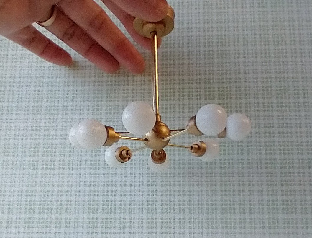 For Diana MADE TO ORDER For 12-volt wired dollhouse - 1:12 scale mid-century inspired space age orbit chandelier Atomic age MCM 8-light ceiling light