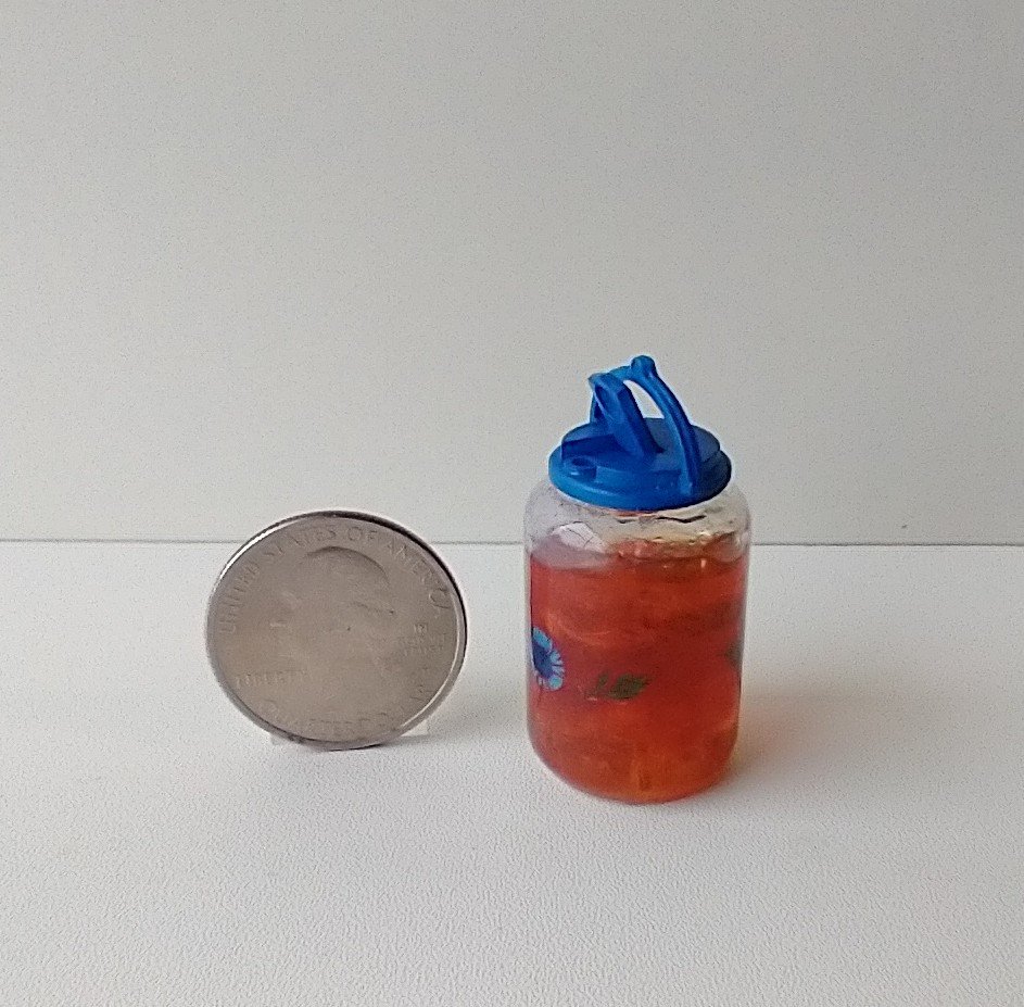 RESERVED for Tanya 1:12 Dollhouse miniature large tea jar filled with faux tea and ice cubes REF Blue lidded