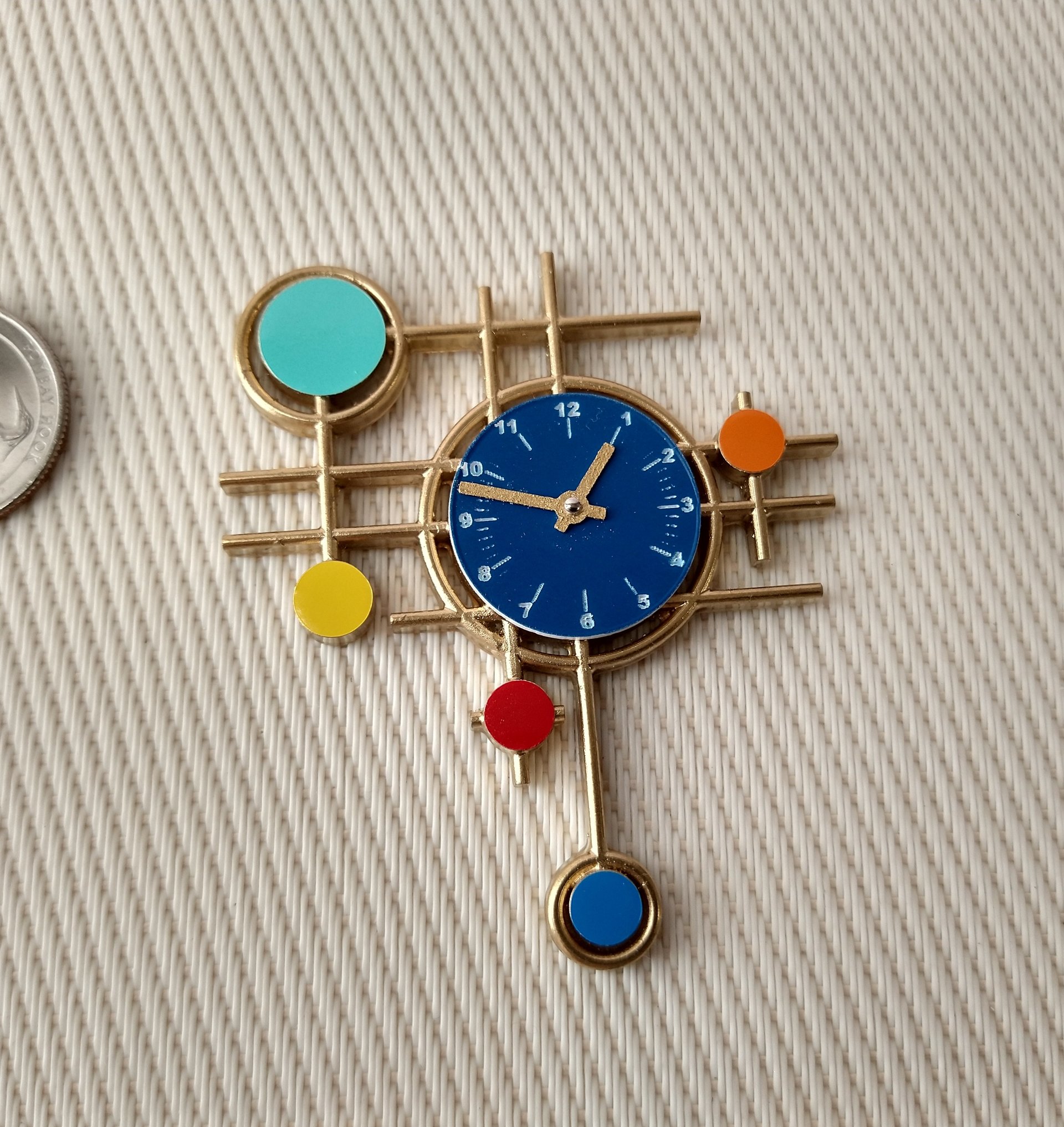 1:12 scale dollhouse mid-century modern wall clock MCM style wall decor with geometric pattern Non-working clock REF Blue pendant