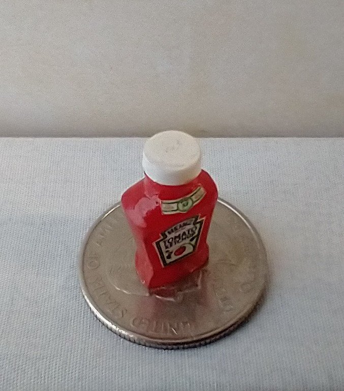 1:12 Dollhouse miniature ketchup bottle with front back and collar labels Mini kitchen accessory Price is for EACH