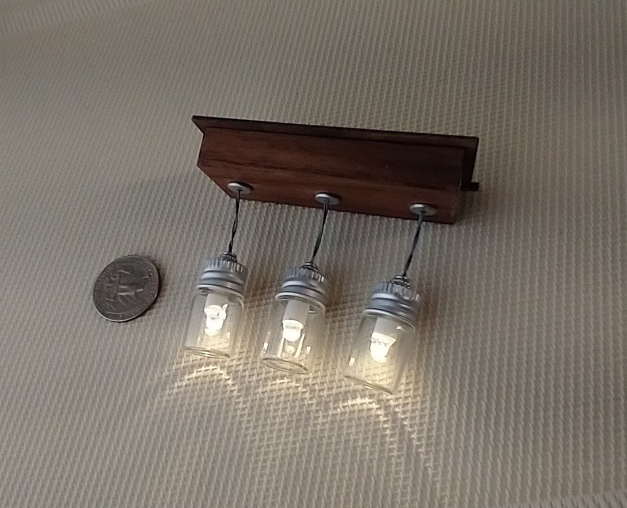 1:12 dollhouse battery operated ceiling glass jar lights for kitchen or dining room with solid walnut casing  + slide swtich Dollhouse working light fixture