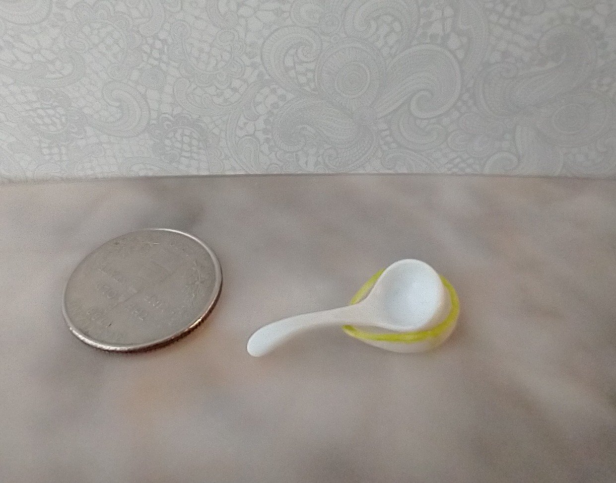 1:12 scale dollhouse miniature ladle rest spoon rest REF White w green rim