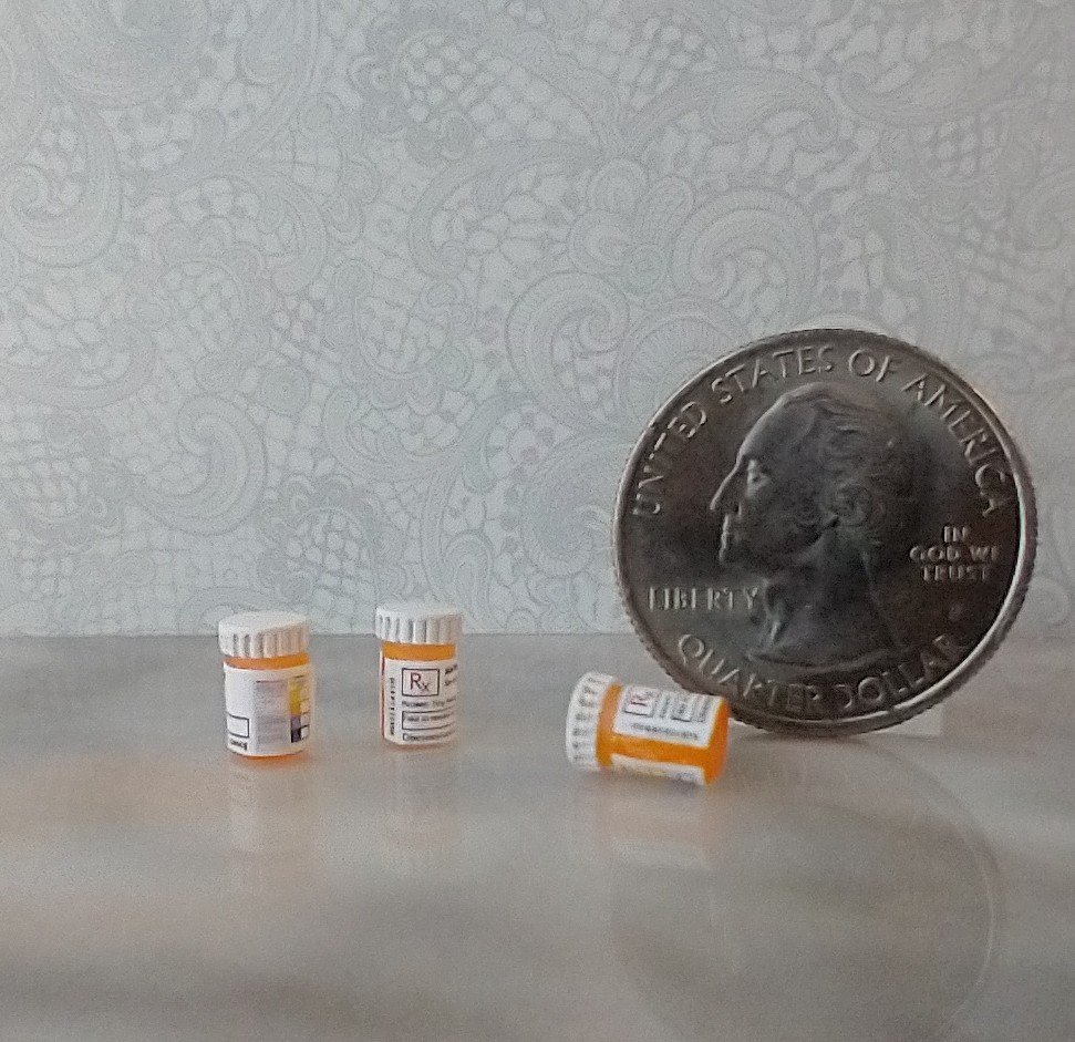 1:12 scale prescription pill bottle Medicine bottle Rx pill bottle with white cap PRICE is for ONE unit