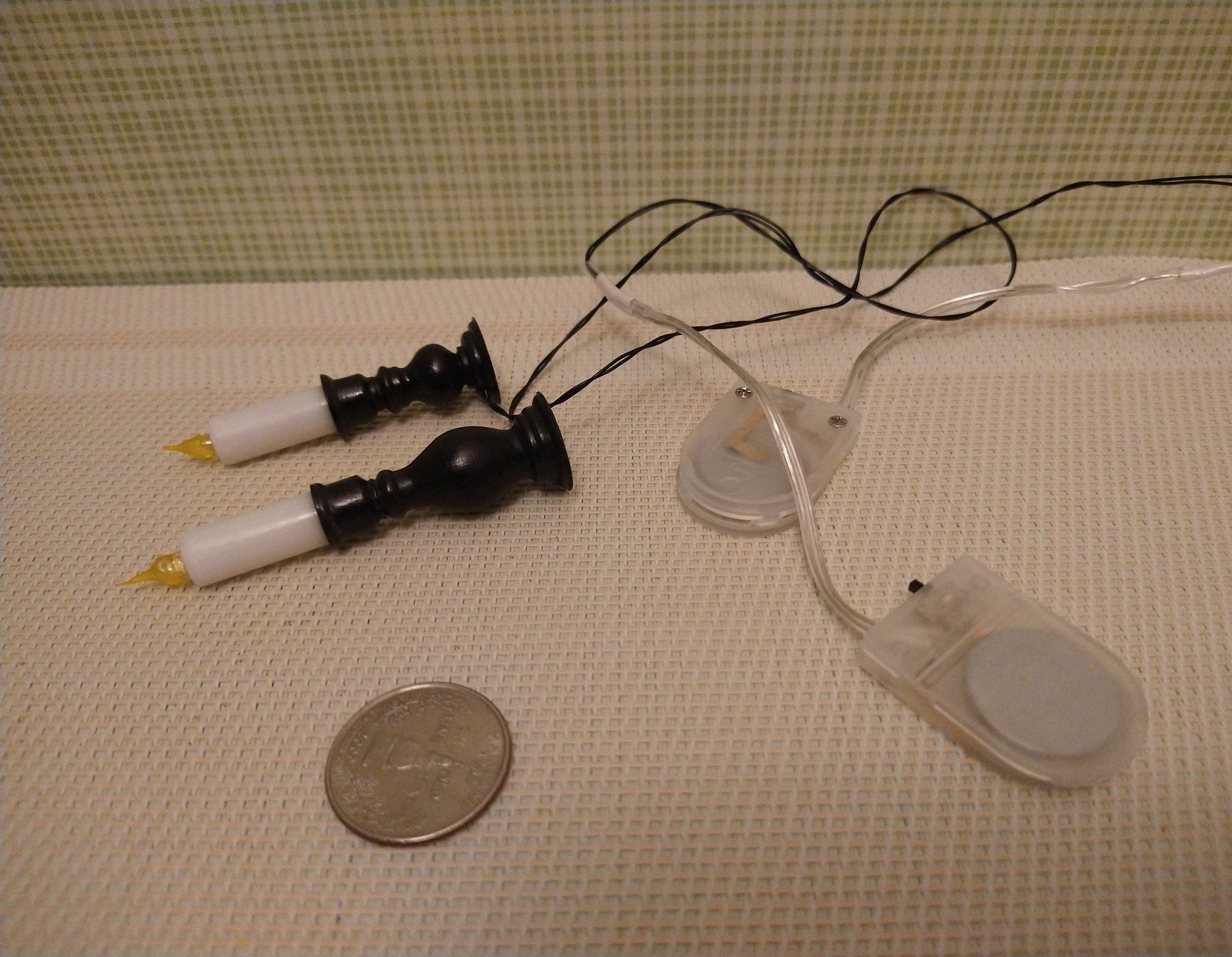 1:12 Dollhouse set of two floor candlestick holders with flickering flames Battery operated light up candles in a pair of candlestick holders