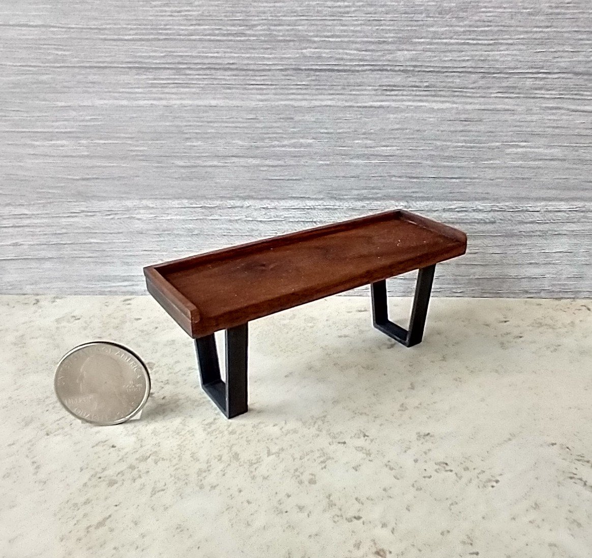 1:12 scale miniature mid-century modern bench with removable cushion REF Walnut
