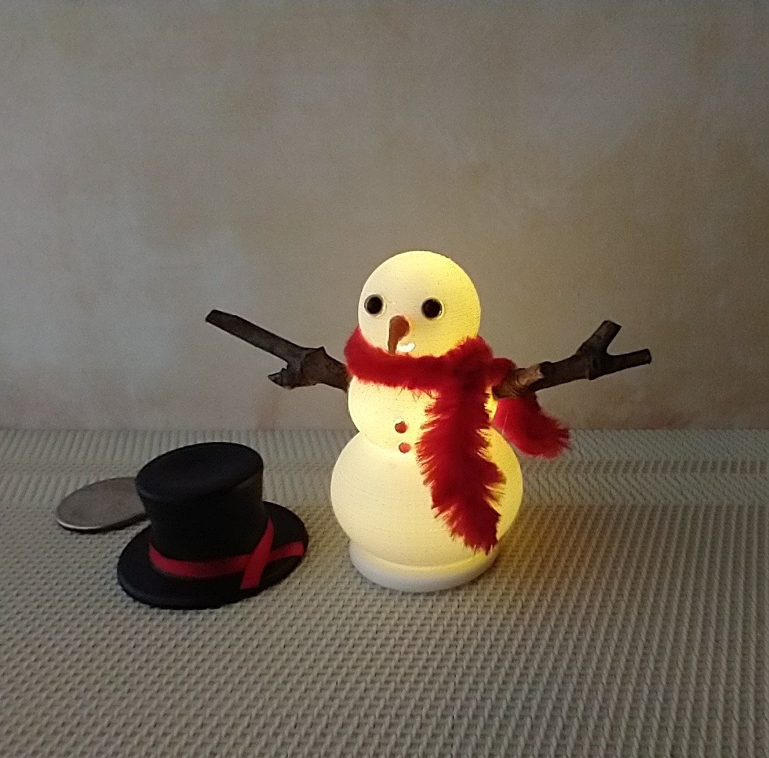 RESERVED 1:12 Dollhouse miniature light up snowman with removable hat Battery operated holiday decor