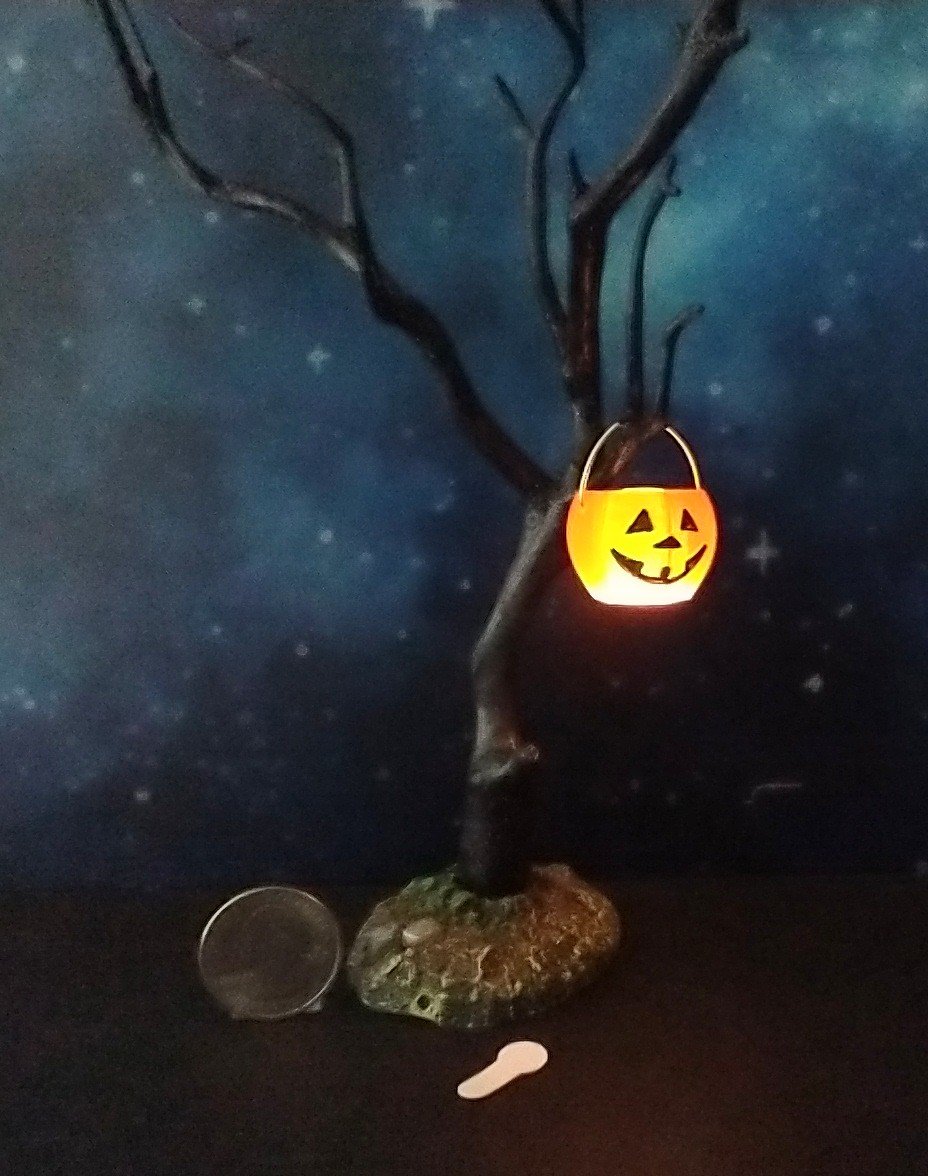 1:12 Dollhouse Halloween treat or candy bucket Multi-purpose pumpkin bucket also as light up lantern or planter REF Semi transparent orange