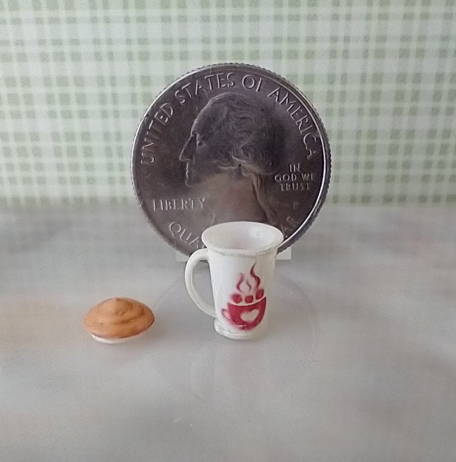 1:12 scale dollhouse winter themed mug with cream lid Hot cocoa mug in cream white REF Cream white cocoa mug
