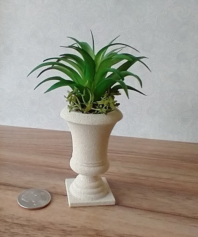 1:12 Dollhouse miniature faux limestone planter with green plant and undergrowth