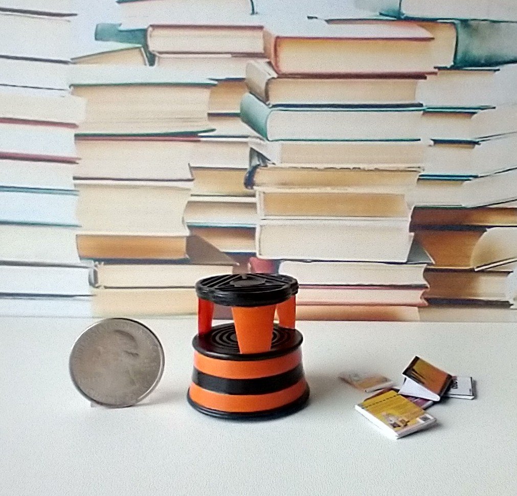 1:12 Dollhouse miniature round 2-step step stool inspired by Kik-step steel step stool REF Orange