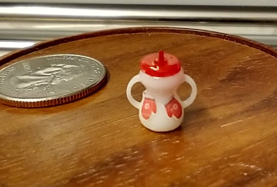 1:12 Dollhouse miniature sippy cup with decals of gingerbread man and mittens easy grip handles REF Gingerbread man