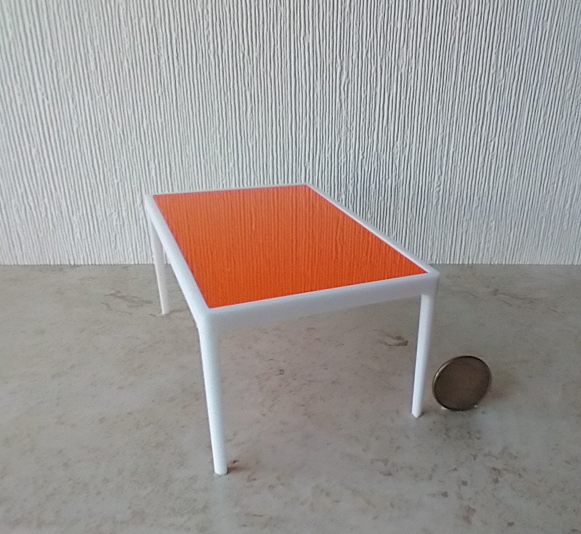1:12 scale dollhouse patio ./ deck dining TABLE inspired by Richard Scultz's 1966 aluminum dining table REF Acrylic orange top