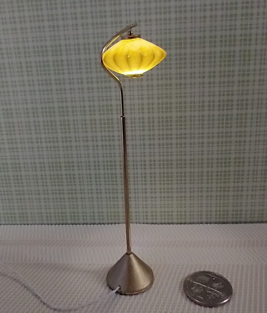 1:12 scale dollhouse mid-century style  cocoon floor lamp Inspired by a vintage Scandinavian design of the 50s Battery operated MCM lamp with external wires REF Curved post