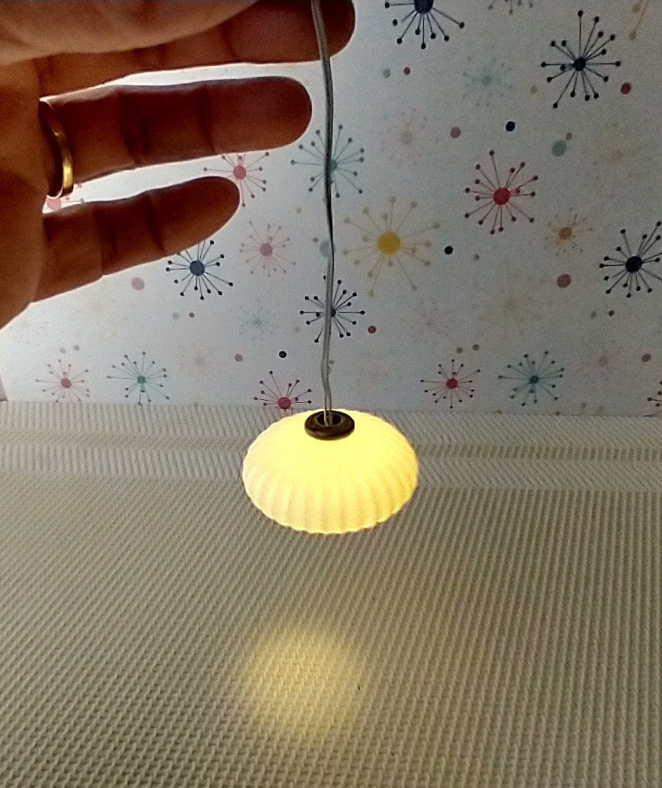 1:12 scale dollhouse MCM styled pendant light Cocoon ceiling light Battery operated mid-century inspired light REF Bubble