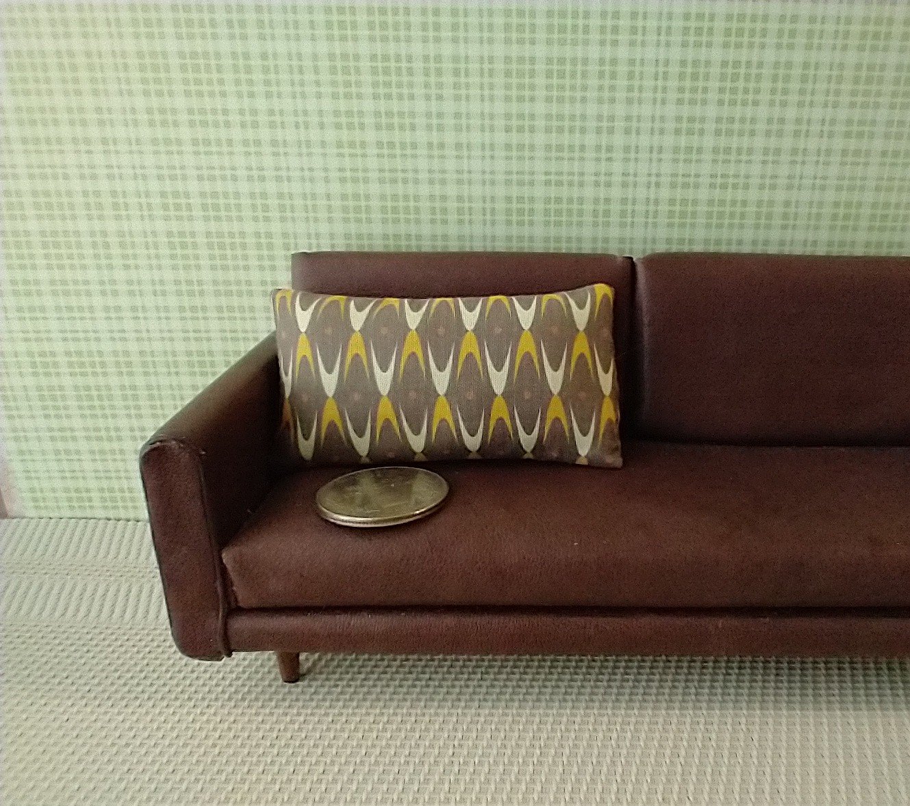 1:12 dollhouse mid-century modern atomic boomerangs pattern cushion or pillow