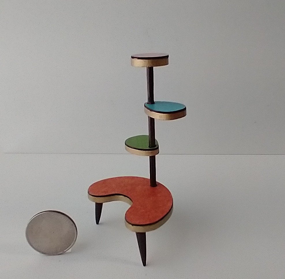 RESERVED 1:12 Dollhouse mid-century style 4-tier plant stand inspired by Formica MCM plant stand with tapered legs REF large lowest platform