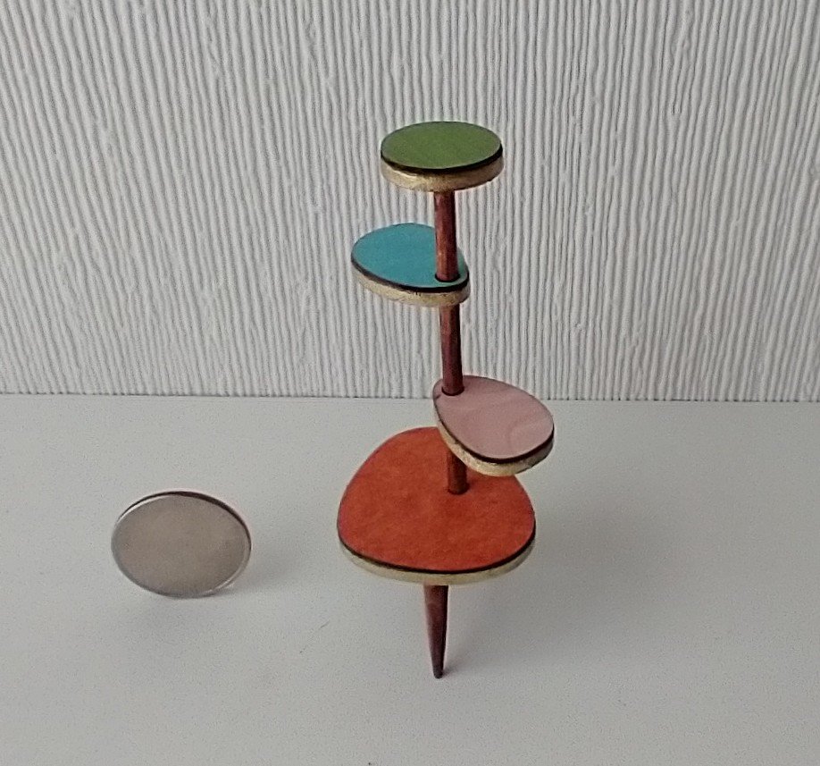 RESERVED for Sherryl.  1:12 Dollhouse mid-century style plant stand inspired by Formica 4-tier plant stand with tapered legs