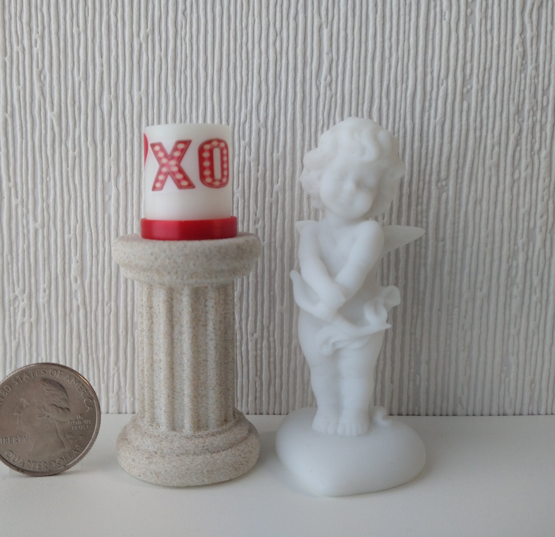 1:12 Dollhouse miniature LOVE candle sleeve or battery lighted candle holder REF XO & red heart balloon