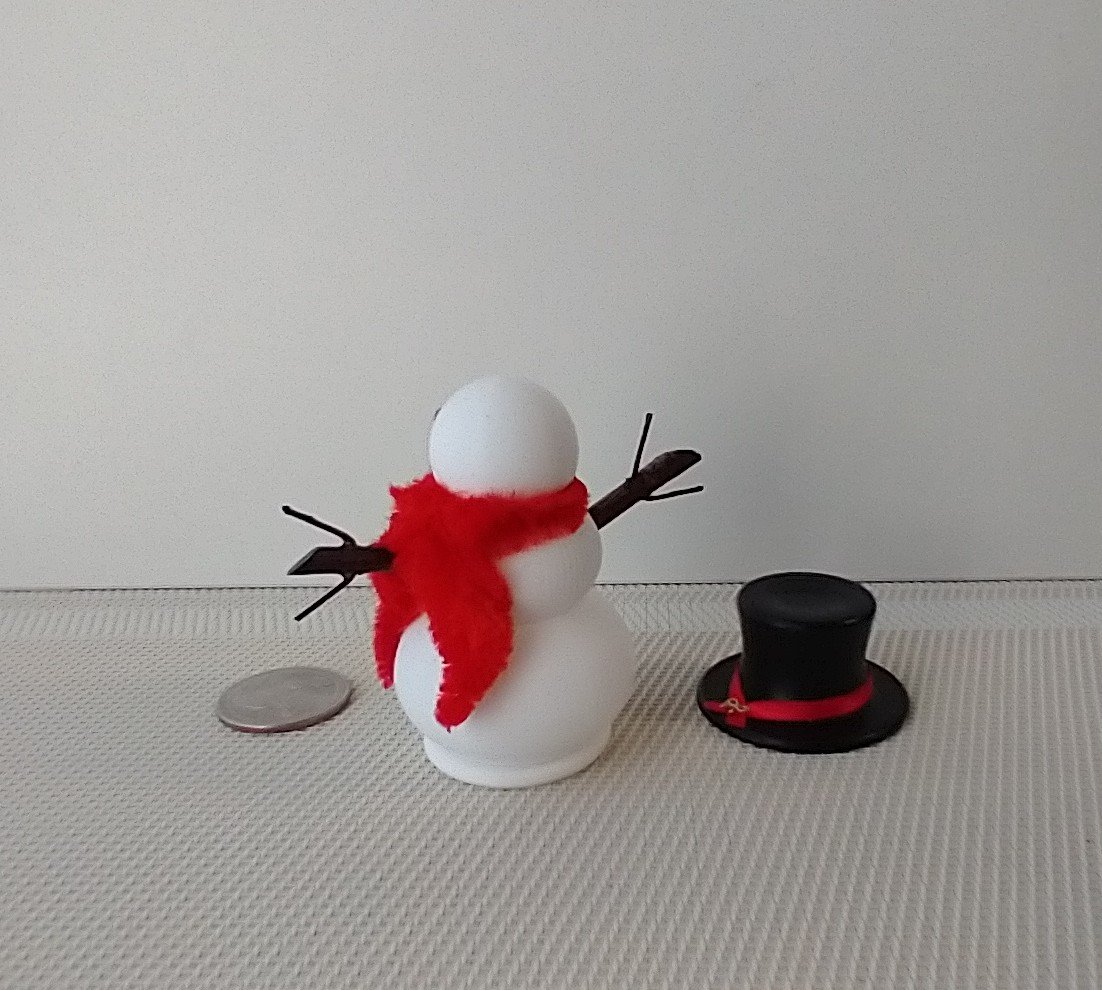 RESERVED 1:12 Dollhouse miniature light up snowman with removable hat Battery operated holiday decor REF Red scarf