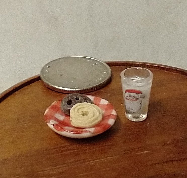 1:12 Dollhouse miniature glass of milk and cookies on ceramic plate for Santa REF Santa jacket