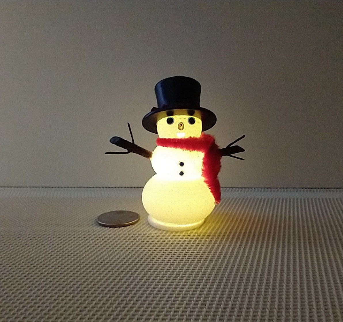 RESERVED 1:12 Dollhouse miniature light up snowman with removable hat Battery operated holiday decor REF Red scarf
