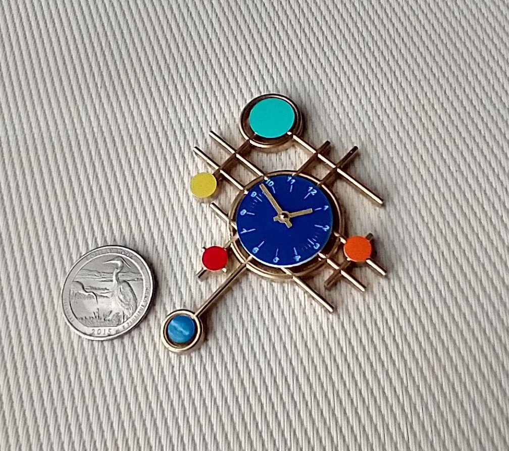 1:12 scale dollhouse mid-century modern wall clock MCM style wall decor with geometric pattern Non-working clock REF Blue pendant