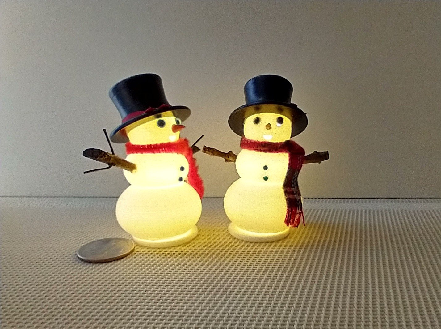 RESERVED 1:12 Dollhouse miniature light up snowman with removable hat Battery operated holiday decor REF Red scarf
